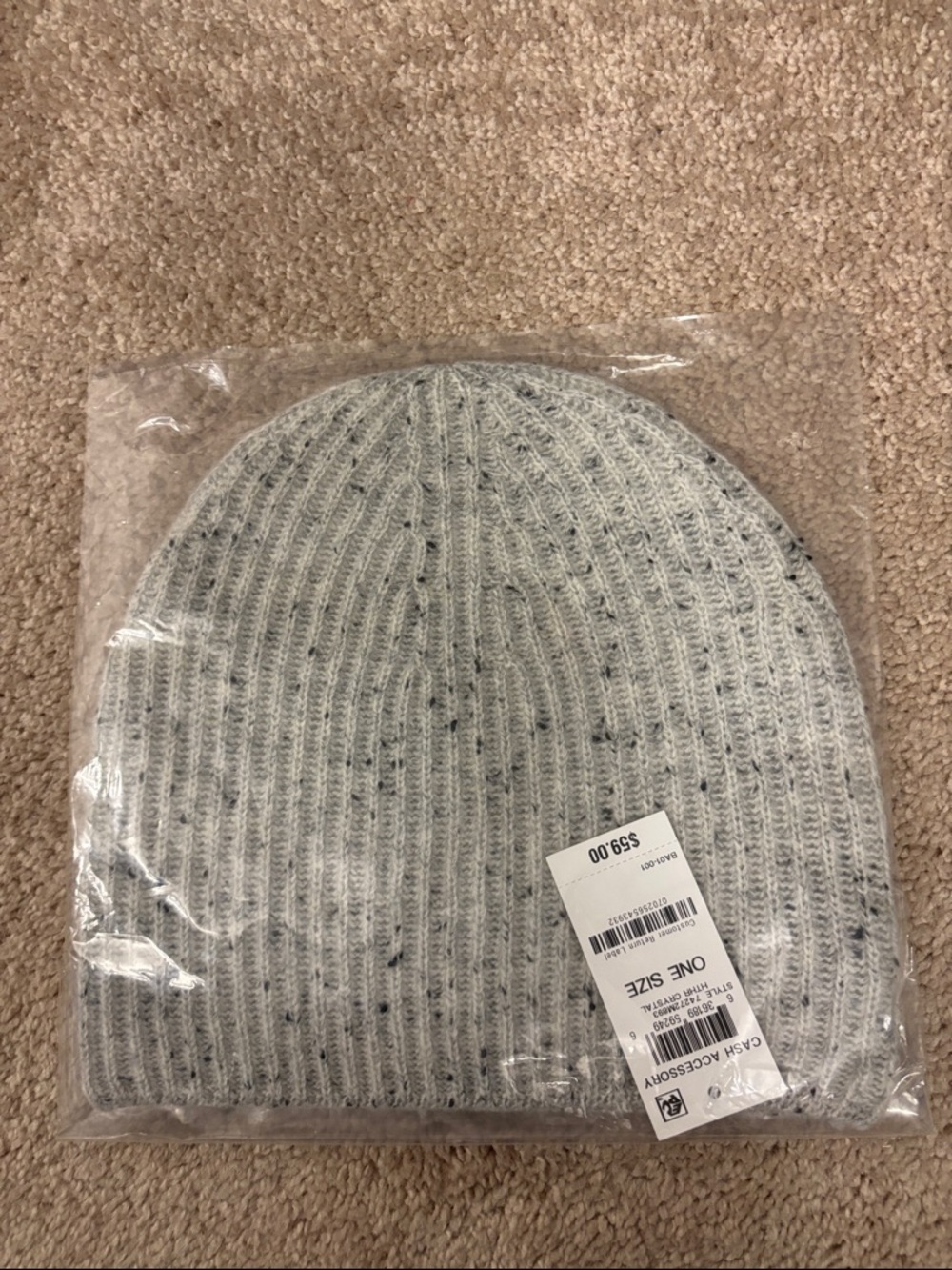 Heather Gray Cashmere Ribbed Knit Beanie